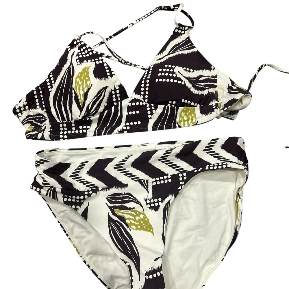 Calla Black White Olive Abstract Print Triangle Bikini Set Size Medium